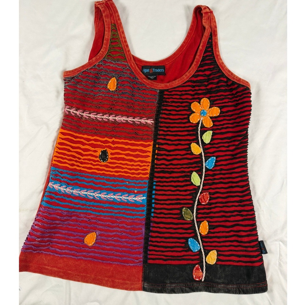 Agan Traders Mixed Media Patchwork Floral Embroidered Tank XL Hippie BohoNepal